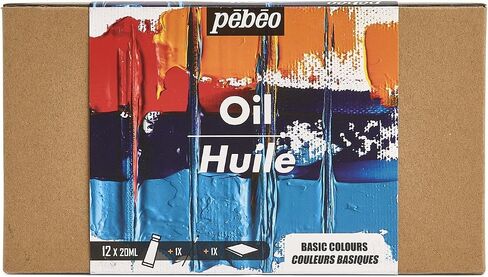 PEBEO - Studio Oil XL - Set 24 Tubes 20 Ml Assorted Colours + Accessories - Oil Painting Kit for Artist and Beginner - Brushes + Spatula + Cardboard - Luminous Colours in Saudi Arabia