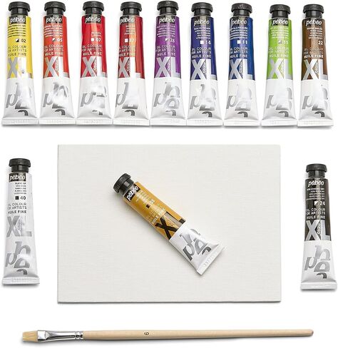 PEBEO - Studio Oil XL - Set 24 Tubes 20 Ml Assorted Colours + Accessories - Oil Painting Kit for Artist and Beginner - Brushes + Spatula + Cardboard - Luminous Colours in Saudi Arabia