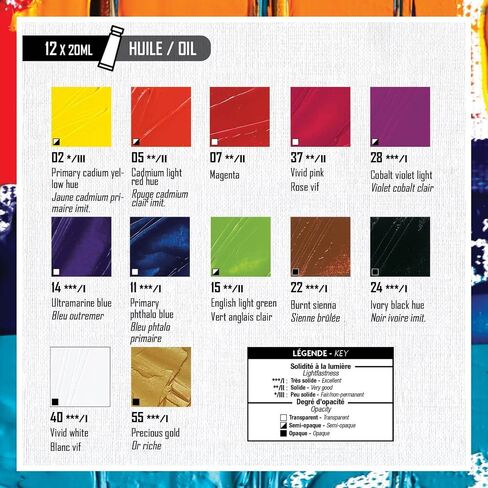 PEBEO - Studio Oil XL - Set 24 Tubes 20 Ml Assorted Colours + Accessories - Oil Painting Kit for Artist and Beginner - Brushes + Spatula + Cardboard - Luminous Colours in Saudi Arabia