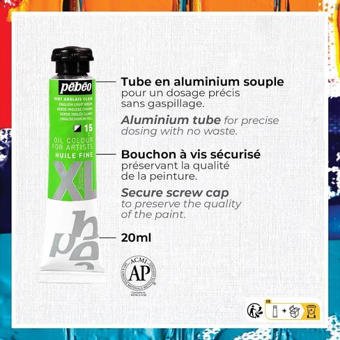 PEBEO - Studio Oil XL - Set 24 Tubes 20 Ml Assorted Colours + Accessories - Oil Painting Kit for Artist and Beginner - Brushes + Spatula + Cardboard - Luminous Colours in Saudi Arabia