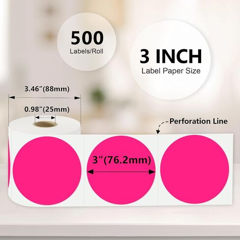 3 X 3 Inch Color Coding Dot Labels Circle Thermal Printable Waterproof 500 Pcs Round Stickers Adhesive Writable for Office, Home, Garage, DIY Sticker, Barcodes, Name Tag, White in Saudi Arabia