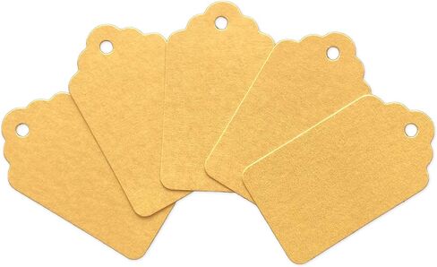 LWR CRAFTS 100 Hang Tags Scalloped Top Rectangle with Jute Twines 100ft (2 3/4" x 1 9/16", Yellow) in Saudi Arabia