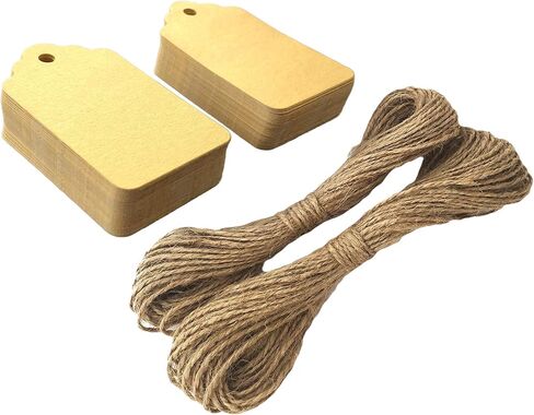 LWR CRAFTS 100 Hang Tags Scalloped Top Rectangle with Jute Twines 100ft (2 3/4" x 1 9/16", Yellow) in Saudi Arabia