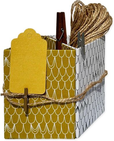 LWR CRAFTS 100 Hang Tags Scalloped Top Rectangle with Jute Twines 100ft (2 3/4" x 1 9/16", Yellow) in Saudi Arabia