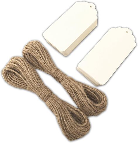 LWR CRAFTS 100 Hang Tags Scalloped Top Rectangle with Jute Twines 100ft (2 3/4" x 1 9/16", Yellow) in Saudi Arabia
