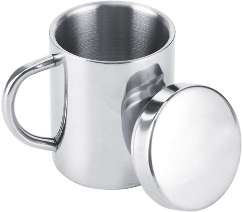 Stainless Steel Coffee Mug With Lid And Handle 7.5oz/220ml Unbreakable Metal Cup Double Wall Camping Cup Travel Coffee Mugs Shatterproof Tea Cup Camping Mug Stainless Steel Cup in Kuwait