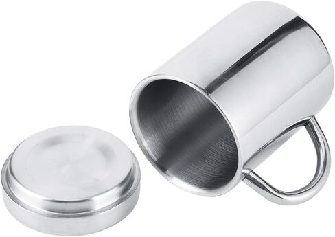 Stainless Steel Coffee Mug With Lid And Handle 7.5oz/220ml Unbreakable Metal Cup Double Wall Camping Cup Travel Coffee Mugs Shatterproof Tea Cup Camping Mug Stainless Steel Cup in Kuwait