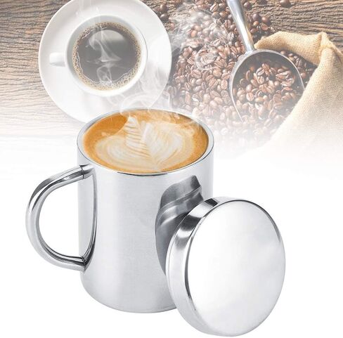 Stainless Steel Coffee Mug With Lid And Handle 7.5oz/220ml Unbreakable Metal Cup Double Wall Camping Cup Travel Coffee Mugs Shatterproof Tea Cup Camping Mug Stainless Steel Cup in Kuwait