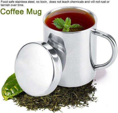 Stainless Steel Coffee Mug With Lid And Handle 7.5oz/220ml Unbreakable Metal Cup Double Wall Camping Cup Travel Coffee Mugs Shatterproof Tea Cup Camping Mug Stainless Steel Cup in Kuwait