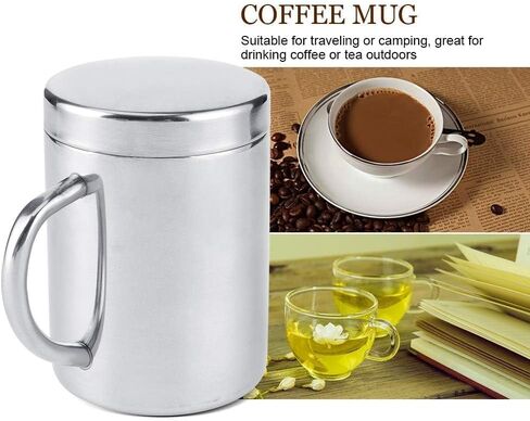 Stainless Steel Coffee Mug With Lid And Handle 7.5oz/220ml Unbreakable Metal Cup Double Wall Camping Cup Travel Coffee Mugs Shatterproof Tea Cup Camping Mug Stainless Steel Cup in Kuwait