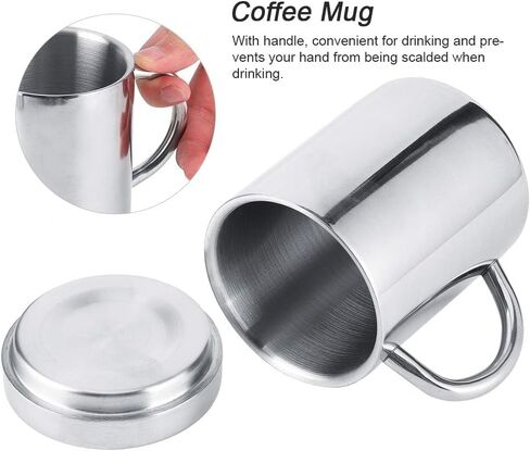 Stainless Steel Coffee Mug With Lid And Handle 7.5oz/220ml Unbreakable Metal Cup Double Wall Camping Cup Travel Coffee Mugs Shatterproof Tea Cup Camping Mug Stainless Steel Cup in Kuwait