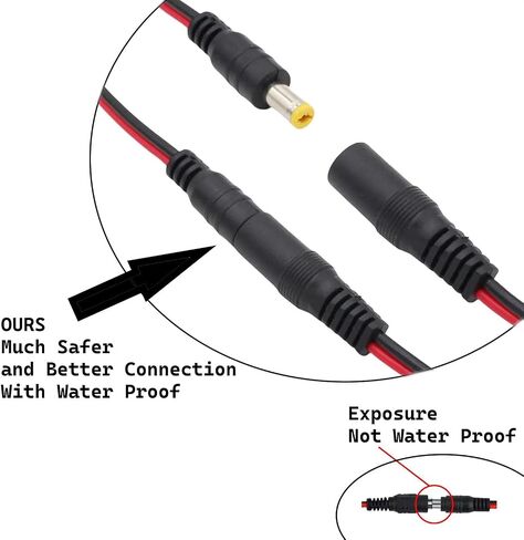 (Real 18awg) 1 أزواج 12V 5A DC Power Powtail Barrel Coll Cable Cable ، 2.1mm × 5.5 مم أنثى موصلات DC DC للكاميرا الأمنية CCTV ومحول إمدادات الطاقة 12 فولت (1 ذكر+1 أنثى) in Kuwait