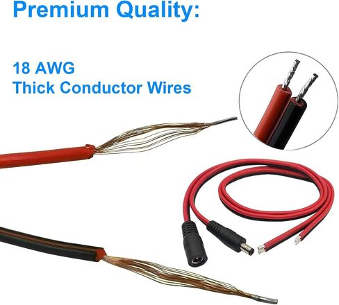 (Real 18awg) 1 أزواج 12V 5A DC Power Powtail Barrel Coll Cable Cable ، 2.1mm × 5.5 مم أنثى موصلات DC DC للكاميرا الأمنية CCTV ومحول إمدادات الطاقة 12 فولت (1 ذكر+1 أنثى) in Kuwait