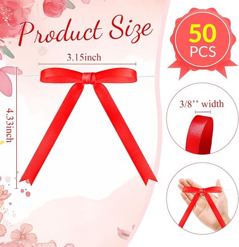 Riceshoot 50 Pcs Twist Tie Bows 3x4.3 Inch Satin Ribbon Bows for Gift Wrapping Cake Treat Bags Craft DIY Gift Wedding Baby Shower Birthday Party(White) in Saudi Arabia