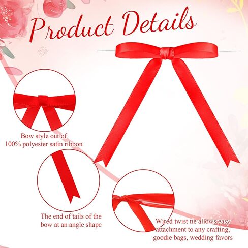 Riceshoot 50 Pcs Twist Tie Bows 3x4.3 Inch Satin Ribbon Bows for Gift Wrapping Cake Treat Bags Craft DIY Gift Wedding Baby Shower Birthday Party(White) in Saudi Arabia