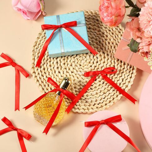 Riceshoot 50 Pcs Twist Tie Bows 3x4.3 Inch Satin Ribbon Bows for Gift Wrapping Cake Treat Bags Craft DIY Gift Wedding Baby Shower Birthday Party(White) in Saudi Arabia