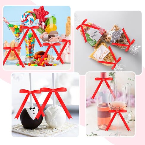 Riceshoot 50 Pcs Twist Tie Bows 3x4.3 Inch Satin Ribbon Bows for Gift Wrapping Cake Treat Bags Craft DIY Gift Wedding Baby Shower Birthday Party(White) in Saudi Arabia