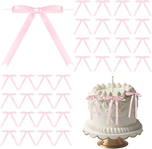 Riceshoot 50 Pcs Twist Tie Bows 3x4.3 Inch Satin Ribbon Bows for Gift Wrapping Cake Treat Bags Craft DIY Gift Wedding Baby Shower Birthday Party(White) in Saudi Arabia