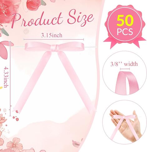 Riceshoot 50 Pcs Twist Tie Bows 3x4.3 Inch Satin Ribbon Bows for Gift Wrapping Cake Treat Bags Craft DIY Gift Wedding Baby Shower Birthday Party(White) in Saudi Arabia