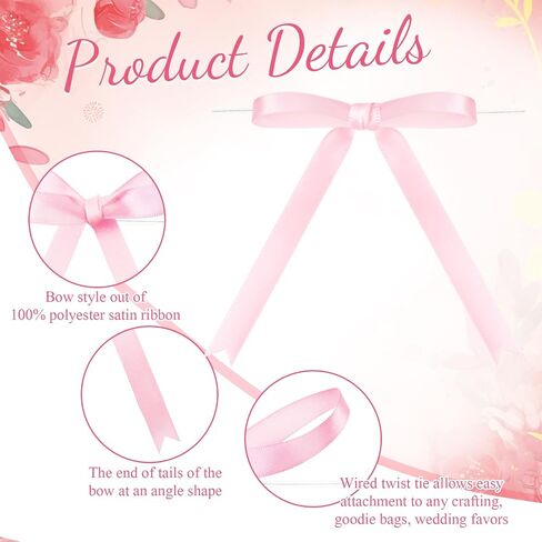 Riceshoot 50 Pcs Twist Tie Bows 3x4.3 Inch Satin Ribbon Bows for Gift Wrapping Cake Treat Bags Craft DIY Gift Wedding Baby Shower Birthday Party(White) in Saudi Arabia
