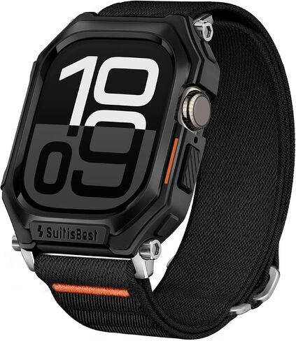 Suitisbest Stretchy Nylon Band Compatible with Apple Watch 49mm 46mm 45mm 44mm with Rugged Case Protective Cover, for Apple Watch Ultra 2/ Series 10/9/8/7/6/5/4/SE, Durable Sport iWatch Strap for Men Women in Saudi Arabia