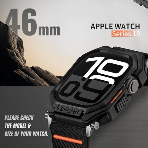 Suitisbest Stretchy Nylon Band Compatible with Apple Watch 49mm 46mm 45mm 44mm with Rugged Case Protective Cover, for Apple Watch Ultra 2/ Series 10/9/8/7/6/5/4/SE, Durable Sport iWatch Strap for Men Women in Saudi Arabia