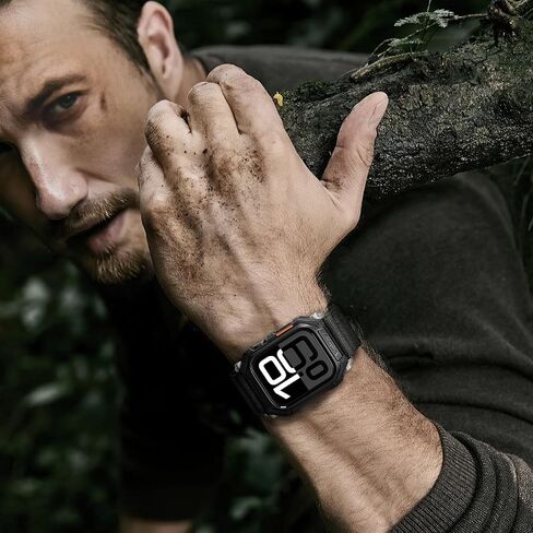 Suitisbest Stretchy Nylon Band Compatible with Apple Watch 49mm 46mm 45mm 44mm with Rugged Case Protective Cover, for Apple Watch Ultra 2/ Series 10/9/8/7/6/5/4/SE, Durable Sport iWatch Strap for Men Women in Saudi Arabia