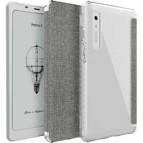 TUDIA SKN FLIP V2 Designed for Onyx Boox Palma 2 Case - [Enhanced Auto Wake/Sleep Technology] Shockproof Slim Transparent TPU Back with Textured Leather Cover (Clear Turquoise)