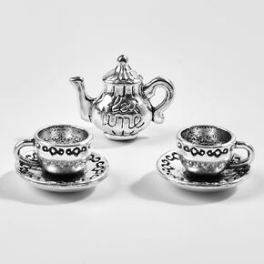 3 Pcs Teapot Tea Cup Set Dollhouse Miniature Tea Cup Set Vintage Coffee Shop Kitchen Accessories,Charm Pendant for Jewelry Making Braclet, DIY Handmade Accessories