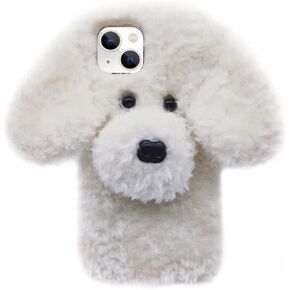 Losin Compatible with iPhone 12 Case Cute Plush Furry Dog Phone Case for Women Girls Girly 3D Cartoon Kawaii Case Soft TPU Shockproof Protective Cover Brown