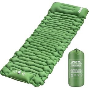 Camping Sleeping Pad Air Mattress - Inflatable Ultralight Ergonomic Design Compact Airpad Backpacking Hiking Outdoor Activities Green