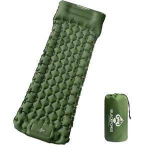 Camping Sleeping Pad, Ultralight Camping Mat with Pillow Built-in Foot Pump Inflatable Sleeping Pads Compact for Camping Backpacking Hiking Traveling Tent (Green, Single)