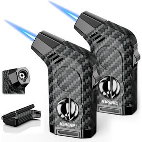 2-Pack All-in-one Torch Lighter with Cutter, Holder, Powerful Jet Flame, Gifts for Men, Windproof Lighters, Refillable Butane Lighter for Candles, Travel