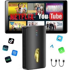 Wireless CarPlay Adapter Netflix, Apple CarPlay Video Streaming Supports YouTube Disney+ Hulu and More, Android Auto Magic Box CarPlay with USB Multimedia for Cars with Wired CarPlay