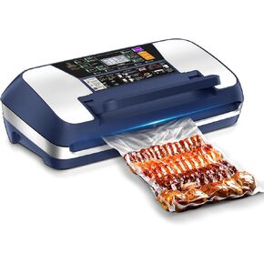 95kpa Vacuum Sealer Machine, Commercial Full Automatic Food Sealer, Vacuum Sealer for Food with Cutter, 10 Pre-cut Bags & Bag Rolls and Accessory Hose, Fully Starter Kits, Dark Blue