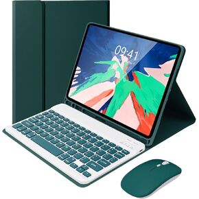 SOPPY Keyboard Case with Mouse for iPad Air 11-inch (M3 2025 / M2 2024) & Air 5th/4th Gen & iPad Pro 11 inch (1st/2nd/3rd/4th Gen), Detachable Bluetooth Keyboard Cover, Rechargeable, Dark Green