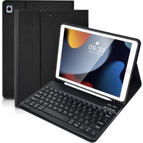 SOPPY Keyboard Case for iPad 9th 2021, iPad 8th 2020, iPad 7th Generation 2019 10.2 inch, iPad Air 3 2019, iPad Pro 10.5" 2017, Detachable Wireless Keyboard, Built-in Pen Holder - Black - US