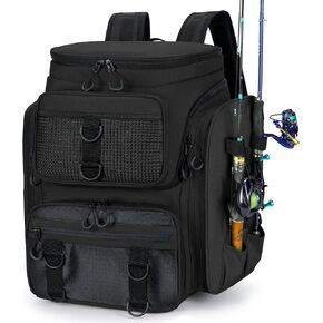 Fishing Tackle Backpack with Rod Holders, 41L Large Water-Resistant Fishing Bag with 18 Pockets - Storing Fishing Gear & Equipment, Gifts for Men/Women/Husband/Father