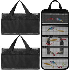 2 Pcs Lure Bag 5 Pocket Fishing Tackle Bait Bag 24.8 x 11.4 PVC Protective Cover with Clear Compartment Trolling Roll-up Lure Wrap, Durable, Portable Storage for Large Baits & Gear