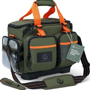 Whispering Winds Fishing Tackle Bag - Saltwater & Freshwater Fishing Gear Storage, Soft Tackle Box Organizer with 600D Ripstop Fabric, Waterproof Tackle Bag with Hard Bottom for 3600 and 3700 Trays