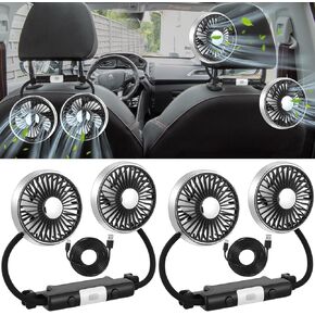 2 Pcs Car Fan for Backseat Dual Car Backseat Cooling Fans 360 Degree Rotatable Car Seat Fan with LED Light USB Car Rear Seat Fan for SUV RV Sedan Cruise Van Boat