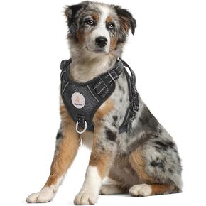 No Pull Dog Harness Large Sized Dog, Adjustable Pet Vest with Front Clip, Reflective Easy Control Handle for Training and Walking - Black, M