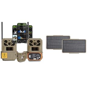 Moultrie Edge 2 Pro Cellular Trail Camera (2-Pack) and Solar Panel Power Pack 3.4W (2-Pack) - Auto Connect Nationwide 4G LTE - On Demand 40MP Photo - 1440P Video with HD Audio AI