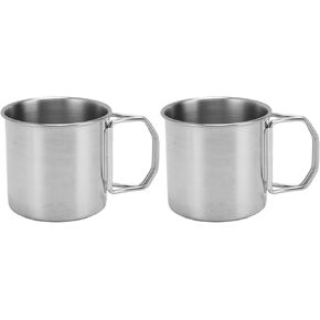 Stainless Steel Water Cup, 2 Pack Portable Camping Mug with Foldable Handle for Outdoor Travel Hiking (250ML)