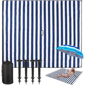 Extra Large Beach Blanket with Umbrella Hole Waterproof 3 Layer Picnic Blanket Beach Mat with Storage Bag and Stakes, Suitable for 6-8 Adults Sandproof for Camping Hiking Park,80''x 80''