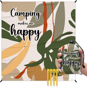 Camping Boho Pocket Picnic Blankets, Camp Mini Beach Camping Blanket Waterproof Sandproof, Botanical RV Decorative Outdoor Picnic Blanket Mat Gifts for Camper Campsite Travel Hiking 55x60in