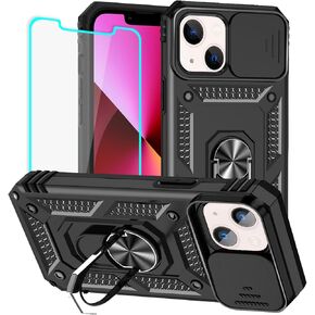 HNHYGETE for iPhone 13 Case, iPhone 14 Case with HD Screen Protector, 360°Military Grade Rotatable Kickstand (Heavy Duty) Shockproof Protective Cases for iPhone 13 (Green)