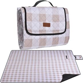 Extra Large Picnic Blanket 80''x 60'' Picnic Mat Waterproof Sand Proof Foldable for Beach, 5-Layer Outdoor Blanket for 6 to 8 Adults,Camping Lawn Hiking Travel Park Music Festival Wedding Mats(Brown)