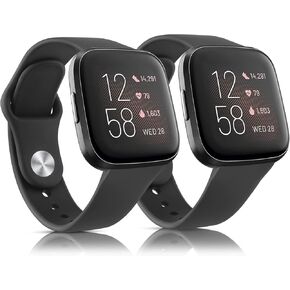 2 Pack Waterproof Bands for Fitbit Versa 2 Bands for Women Men, Soft Breathable Silicone Sport Replacement Wristbands