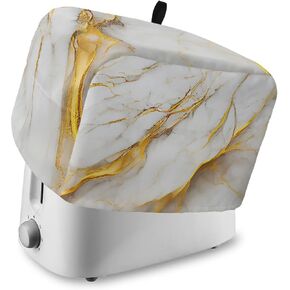 Toaster Covers 2 Slice Slot White Marble Bread Machine Oven Cover Gold Edge Texture Kitchen Fingerprint Protection Bakeware Protector Small